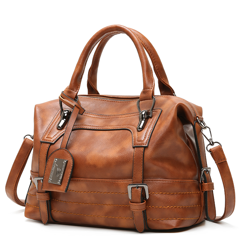 large single strap vintage designer soft brown leather pu shoulder handbags