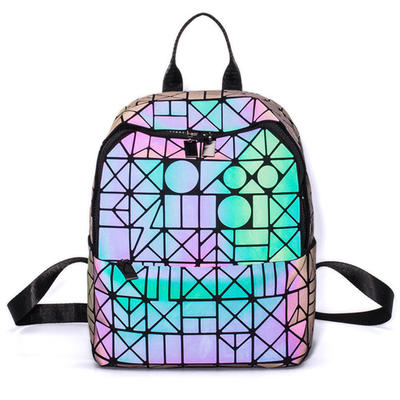 Cheap Price Customized Foldable School Double Shoulder Bag Fashion Women Reflective PU Geometric