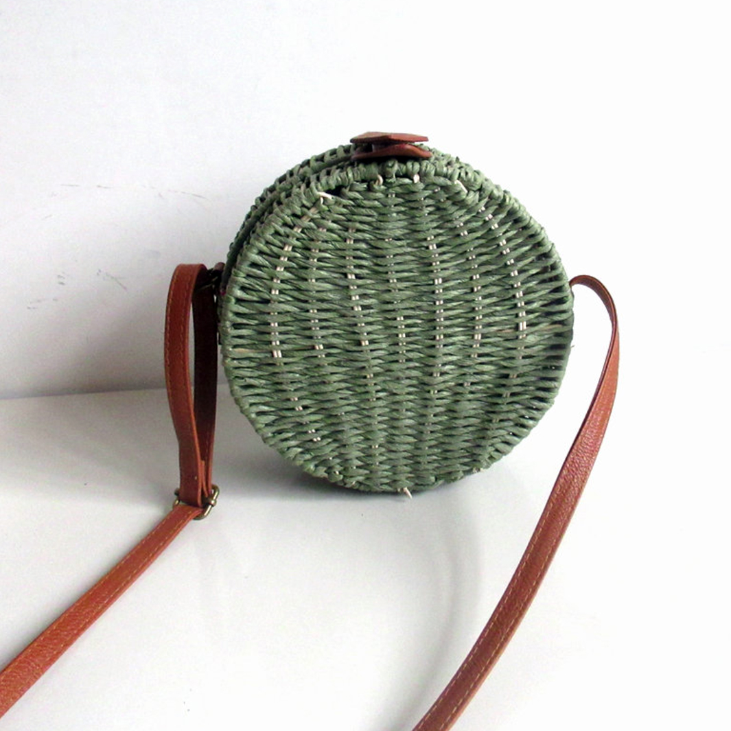 Fashion small round woven bag straw shoulder beach bag