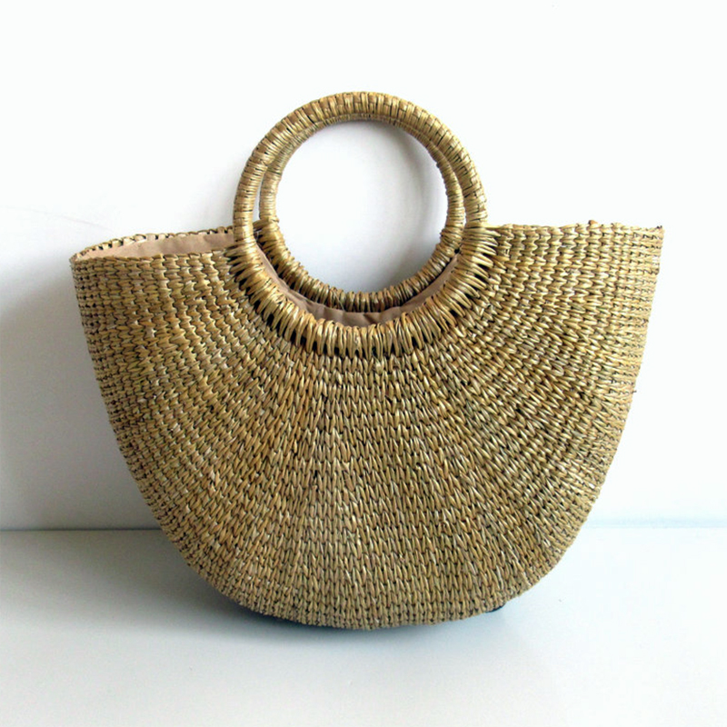 Handwoven Round Rattan Bag Straw Handbag tote bag