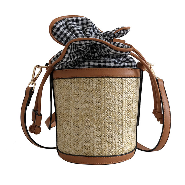 Straw bag round leather shoulder bag tassel Messenger bag
