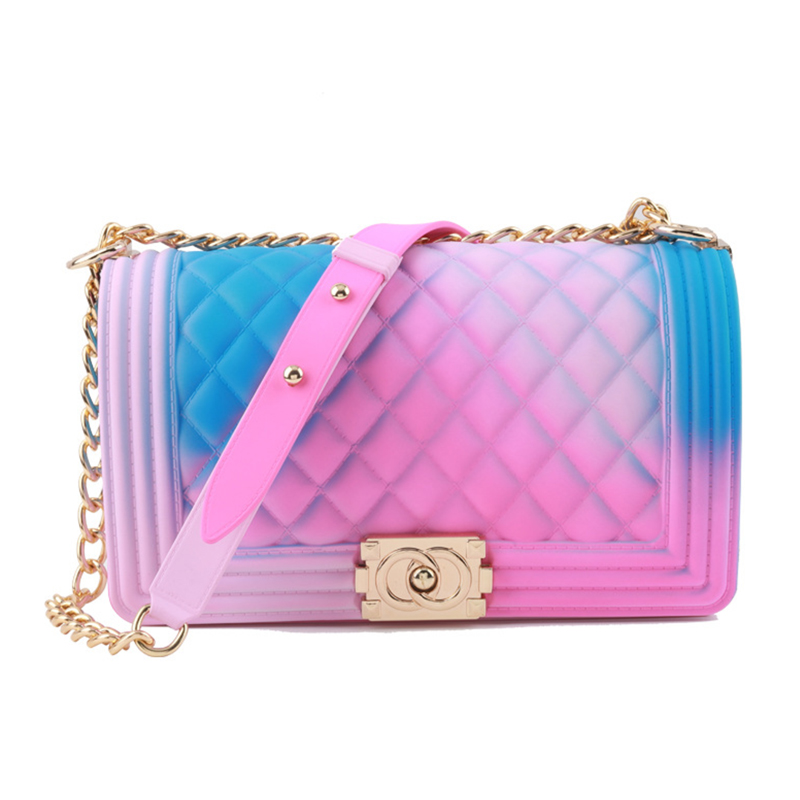Multi-color Handbags Ladies Shoulder Bag PVC Fashion Handbags Color Matte Rhombic Jelly Bag (rainbow color )